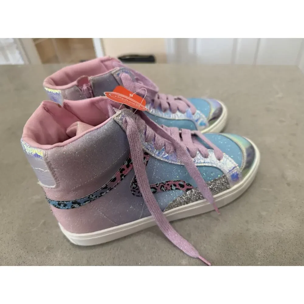Wonder Nation Big Girls Colorful Glitter High Top Sneaker Pink Blue Size 6 NEW
